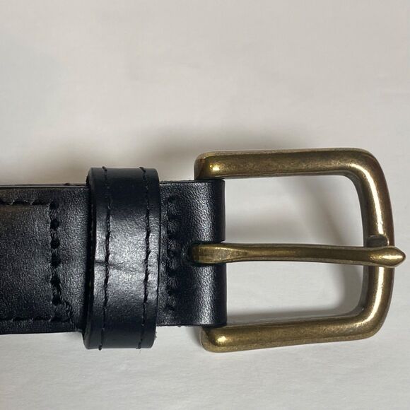 L.L. Bean Black Braided Leather Belt Size 44 Brass Buckle Made in USA - Picture 5 of 9
